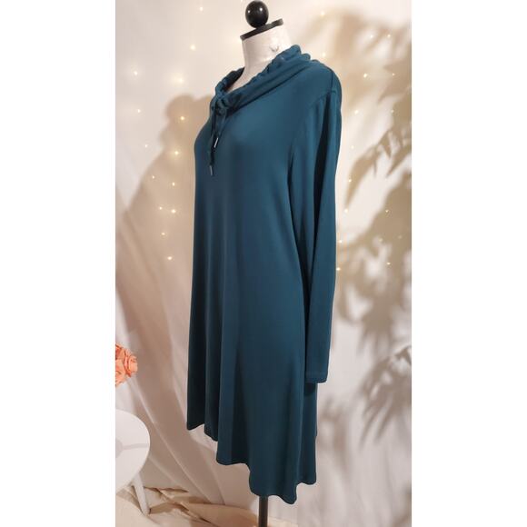 T by Talbots Soft Terry Cowl Neck Shift Dress Womens Sz LP Teal Blue Comfy Cozy - Picture 5 of 9